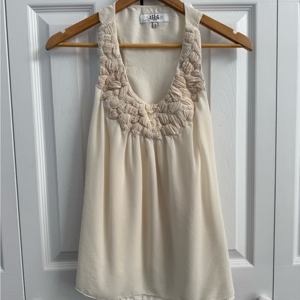 100% Silk TIBI Quiet Luxury Cream Sleeveless Top